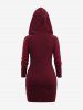 Plus Size Grommets Lace-up Lace Trim Cable Knit Pocket Hooded Sweater Dress -  