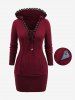Plus Size Grommets Lace-up Lace Trim Cable Knit Pocket Hooded Sweater Dress -  