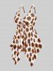 Handkerchief Sunflower Print Cinched Plus Size & Curve Modest Tankini  Swimsuit -  