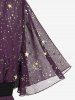 Plus Size Star Print Chain Panel Belted Short Sleeve T-Shirt -  