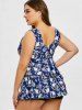Plus Size Skulls Rose Flowers Print Surplice Layered Boyshorts Tankini Set - Bleu 4X | US 26-28