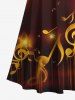 Robe longue grande taille à imprimé étoiles et paillettes avec symboles musicaux, épaules dénudées et bretelles croisées, coupe trapèze - Café profond M
