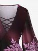 Plus Size Christmas Snowflake Ombre Print Lattice Long Sleeves Women T-shirt -  