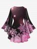 Plus Size Christmas Snowflake Ombre Print Lattice Long Sleeves Women T-shirt -  