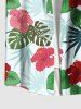 Plus Size Tropical Leaf Hibiscus Flower Print Hawaii Button Pocket Shirt For Men -  