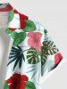Plus Size Tropical Leaf Hibiscus Flower Print Hawaii Button Pocket Shirt For Men -  