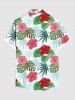 Plus Size Tropical Leaf Hibiscus Flower Print Hawaii Button Pocket Shirt For Men -  