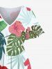 Plus Size Tropical Leaf Hibiscus Flower Print Hawaii Pocket Split A Line Midi Dress -  
