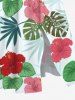 Plus Size Tropical Leaf Hibiscus Flower Print Hawaii Pocket Split A Line Midi Dress -  