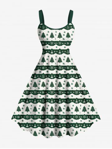 Plus Size Christmas Tree Snowflake Print Tank Dress - GREEN - XXS