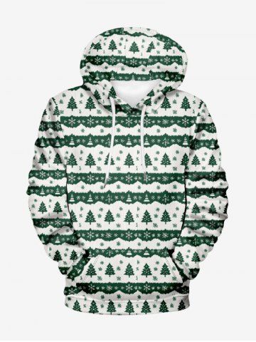 Plus Size Christmas Tree Snowflake Print Drawstring Pockets Hoodie For Men - GREEN - 4XL