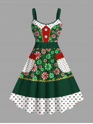 Robe débardeur à pois et boutons de Noël grande taille avec poches - Vert 6X