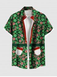 Chemise à poches imprimée de boutons et de pois pour homme, grandes tailles, motif bonbons de Noël - Vert S