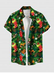 Plus Size Christmas Stocking Bell Bear Candy Snowflake Print Buttons Pocket Shirt For Men -  