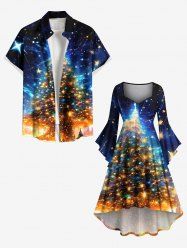 Christmas Tree Light Glitter 3D Print Plus Size Matching Outfit For Couples -  