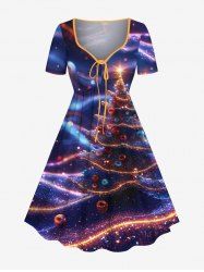 Robe grande taille à imprimé 3D galaxie pailleté et boule lumineuse de Noël - Bleu Marine XXS