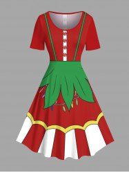 Robe vintage grande taille imprimée lutin de Noël et bonbons - Rouge L