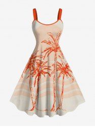 Plus Size Coconut Tree Sea Waves Sun Print Hawaii A Line Dress -  