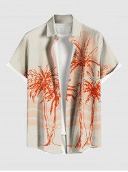 Plus Size Coconut Tree Sea Waves Sun Print Hawaii Button Pocket Shirt For Men -  