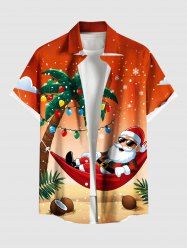 Plus Size Christmas Light Snowflake Santa Claus Coconut Tree Dip Dye Ombre Print Shirt For Men -  