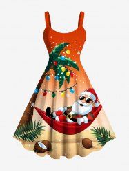 Robe trapèze grande taille à imprimé ombré, flocons de neige, Père Noël et cocotier, motif guirlande lumineuse de Noël - Orange XXS