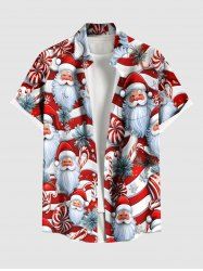 Chemise à boutons et poche imprimée Père Noël et bonbons, grande taille, pour homme - Rouge 4XL