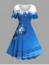 Robe trapèze grande taille à imprimé ombré de boules de Noël, flocons de neige et étoiles - Bleu Ciel XXS