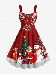 Plus Size Christmas Tree Snowman Snowflake Elk Santa Claus Print Tank Dress -  