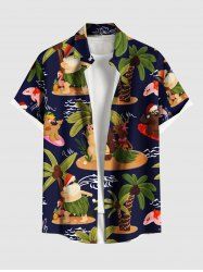 Chemise à boutons grande taille pour homme, imprimé cocotier, bonhomme de neige, flamant rose et vagues, style hawaïen. - Bleu Marine M