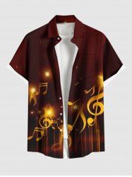 Chemise à poches boutonnées grande taille pour homme, imprimée de symboles musicaux et d'étoiles pailletées. - Café profond S