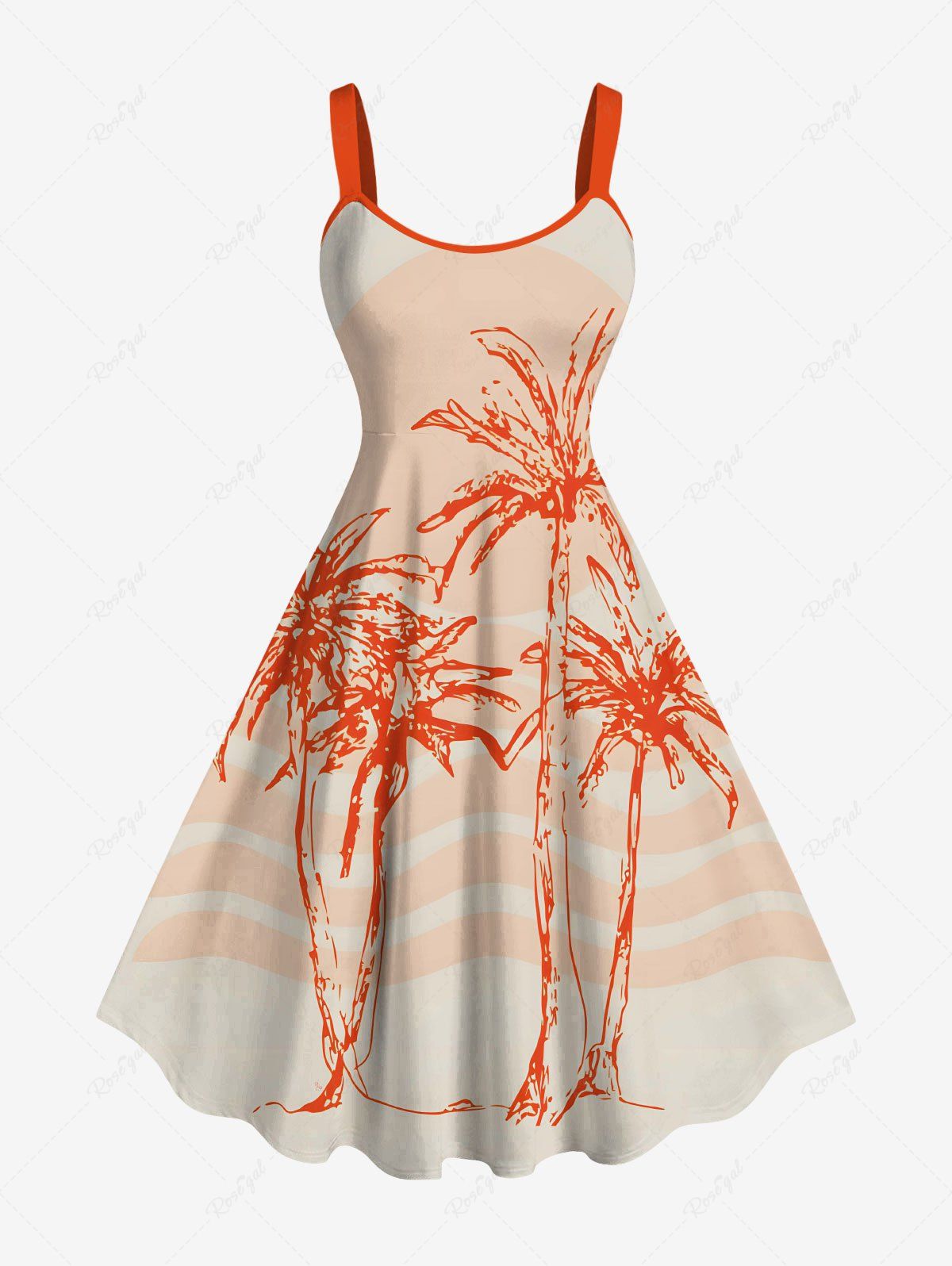 Robe trapèze hawaïenne imprimée cocotiers, vagues et soleil, grande taille Gris Clair XXS