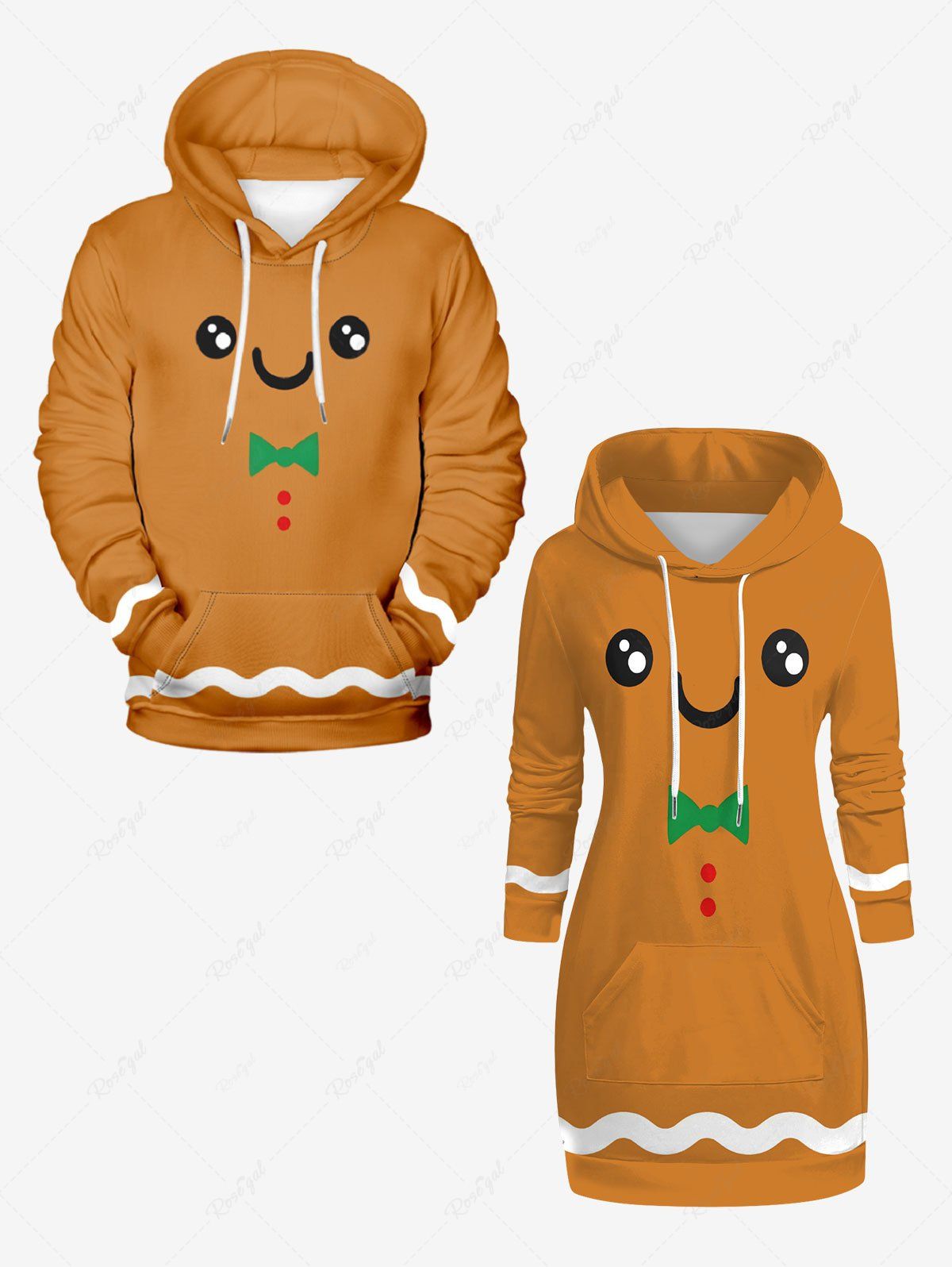 Ensemble assorti grande taille à imprimé pain d'épice de Noël pour couples Brun Légère 