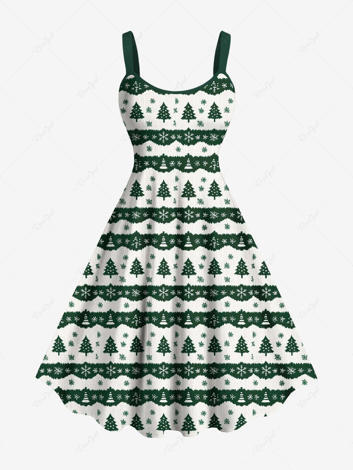 Robe débardeur grande taille à imprimé sapin de Noël et flocons de neige Vert XS