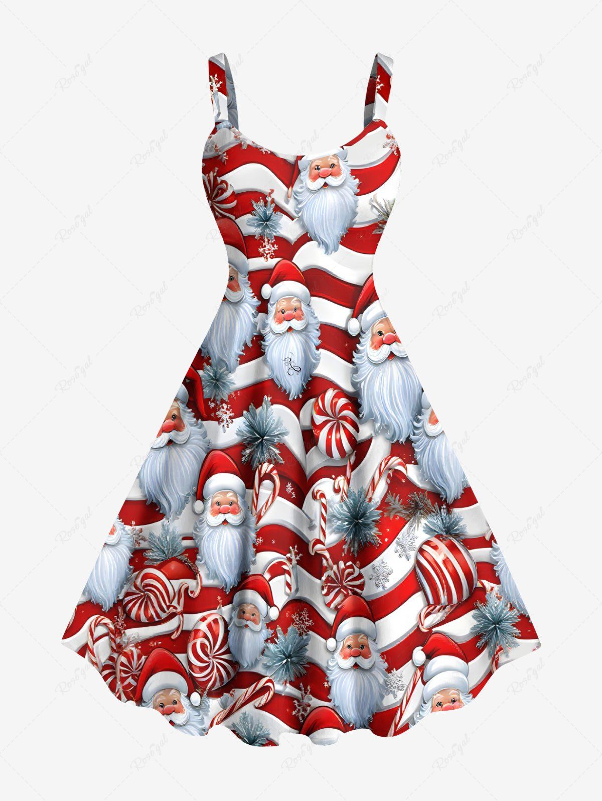 Outfits Plus Size Christmas Santa Claus Candy Print Tank Dress  