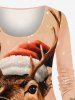 Christmas Snowflake Elk Hat Print Long Sleeves Women T-shirt and Leggings Plus Size Matching Set -  