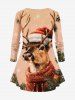 Christmas Snowflake Elk Hat Print Long Sleeves Women T-shirt and Leggings Plus Size Matching Set -  