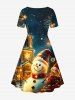 Glitter Christmas Snowflake Castle Snowman Print Plus Size Matching Outfit For Couples -  
