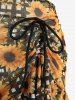 Sunflowers Plaid Print Crisscross Halter Tie Bowknot Cinched Ruffles Skirted 3 Piece Tankini Swimsuit -  