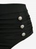 Lace Up Bowknot Tie Ruched Buttons Bottom Tankini Swimsuit -  