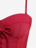 Lace Up Bowknot Tie Ruched Buttons Bottom Tankini Swimsuit -  