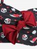 Skulls Heart Stars Print Ruched Bowknot Tankini Swimsuit -  