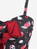 Skulls Heart Stars Print Ruched Bowknot Tankini Swimsuit -  