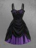 Robe débardeur trapèze en mousseline texturée à empiècements de dentelle et fleurs de rose gothique - Noir S