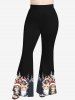 Plus Size Christmas Tree Hat Cat Print Flare Pants -  