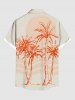 Plus Size Coconut Tree Sea Waves Sun Print Hawaii Button Pocket Shirt For Men -  