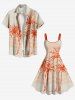 Robe trapèze hawaïenne imprimée cocotiers, vagues et soleil, grande taille - Gris Clair 3X