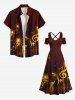 Chemise à poches boutonnées grande taille pour homme, imprimée de symboles musicaux et d'étoiles pailletées. - Café profond S