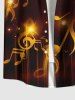 Plus Size Music Symbol Glitter Stars Print Button Pocket Shirt For Men -  