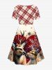 Plus Size Christmas Elk Snowflake Plaid Print Cinched A Line Dress -  