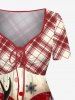 Plus Size Christmas Elk Snowflake Plaid Print Cinched A Line Dress -  
